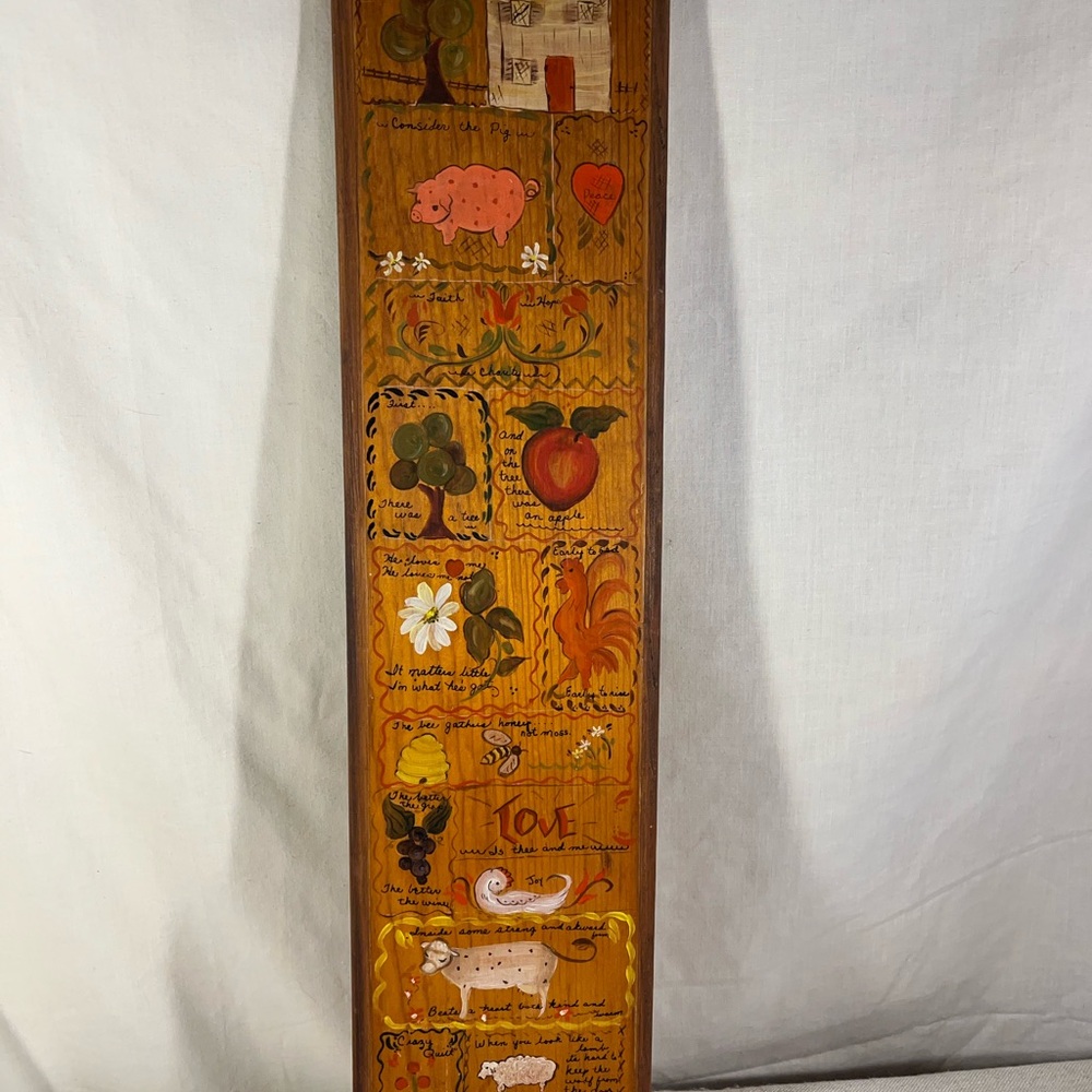 Vintage Hand-Painted Wooden Wall Art with Farmhouse and Animal Motifs